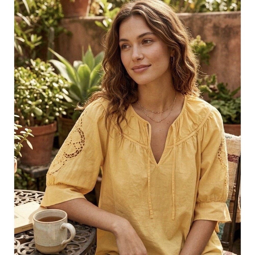Old Navy Women's 3/4 Yellow Blouse Size XS Boho